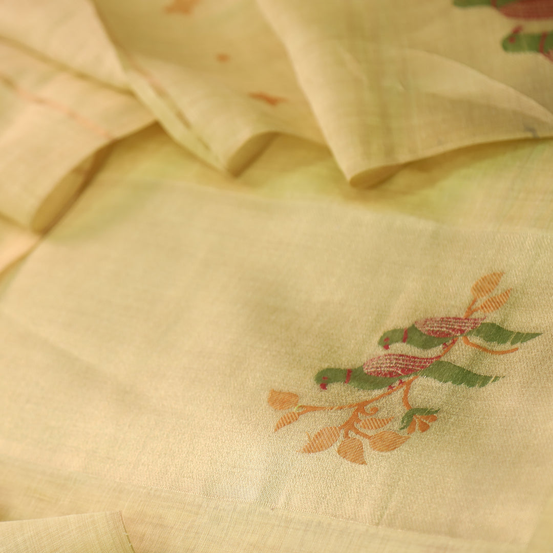 Kaashvi Butter Yellow Zari Weaved Neck with Authentic Jamdani Chanderi Suit Set