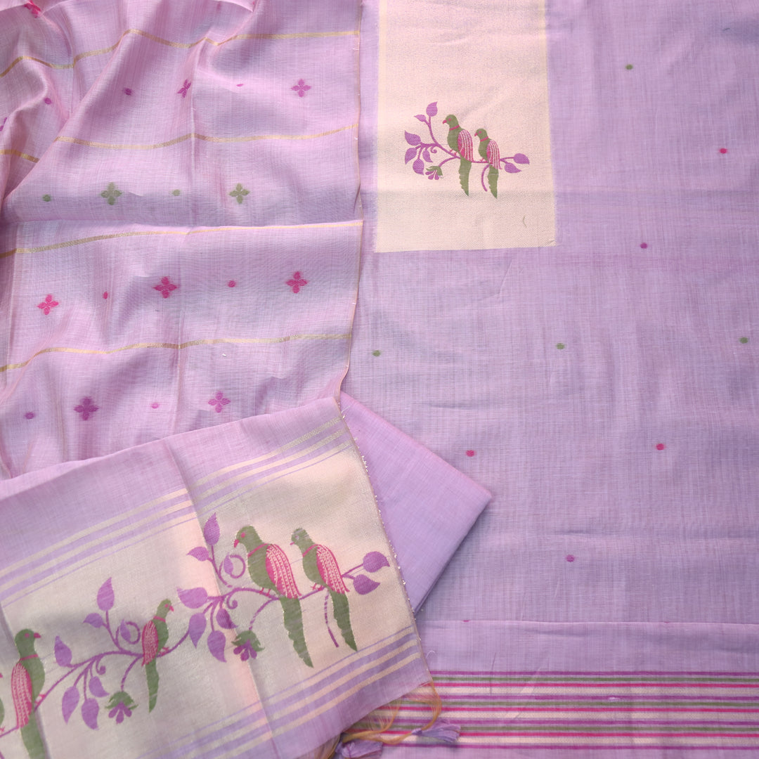 Kaashvi Blueberry Purple Zari Weaved Neck with Authentic Jamdani Chanderi Suit Set