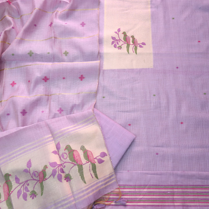 Kaashvi Blueberry Purple Zari Weaved Neck with Authentic Jamdani Chanderi Suit Set
