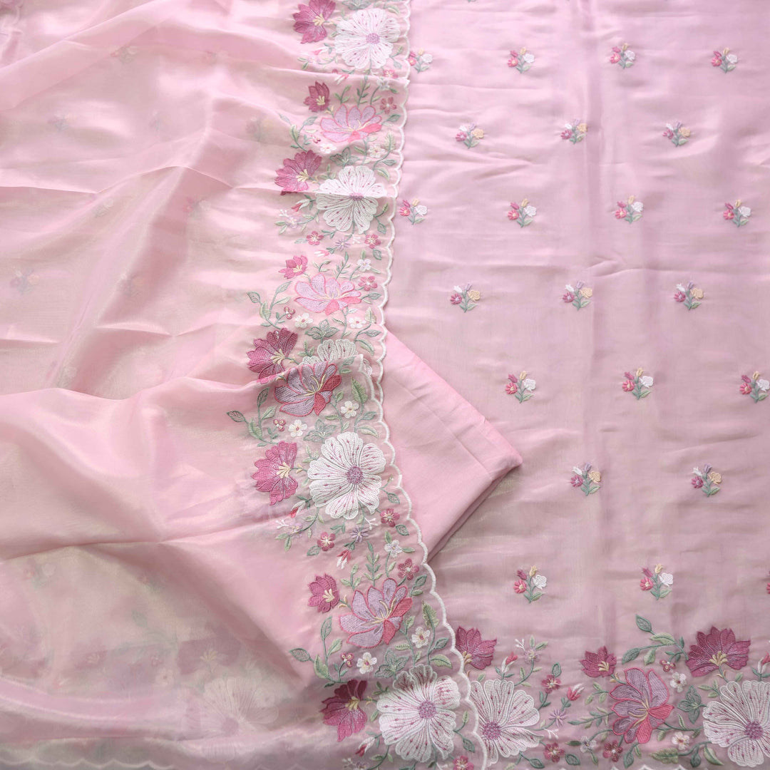 Nayara Baby Pink Floral Thread Embroidery Shimmer Organza Suit Set