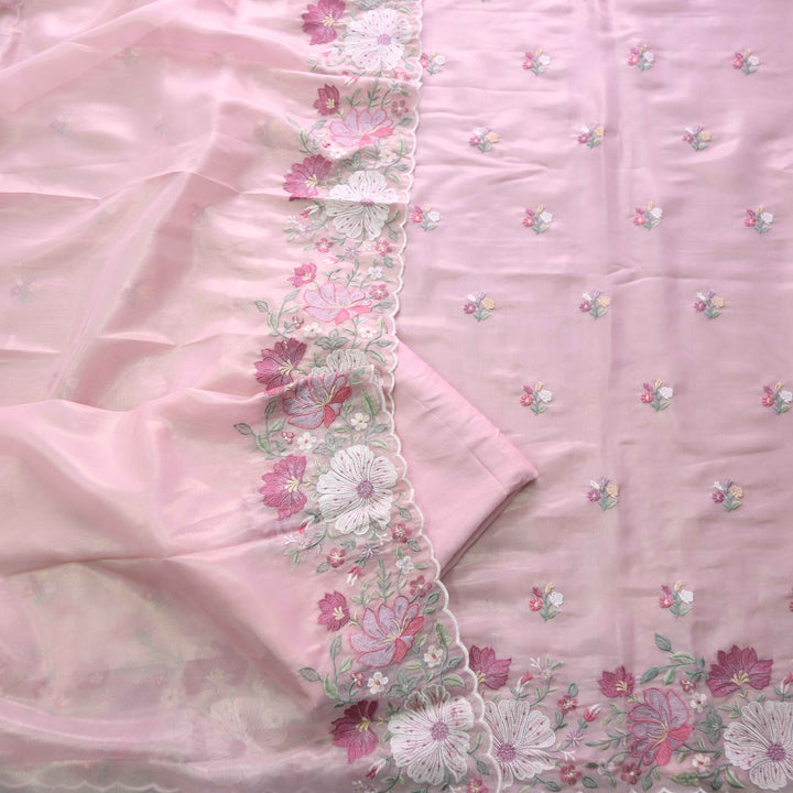 Nayara Baby Pink Floral Thread Embroidery Shimmer Organza Suit Set
