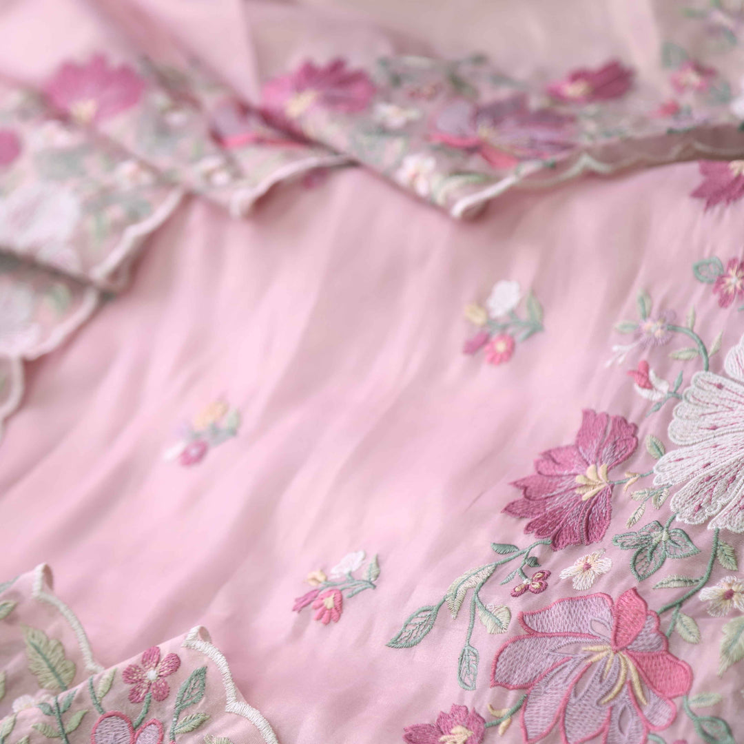 Nayara Baby Pink Floral Thread Embroidery Shimmer Organza Suit Set