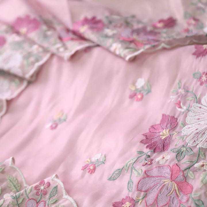 Nayara Baby Pink Floral Thread Embroidery Shimmer Organza Suit Set