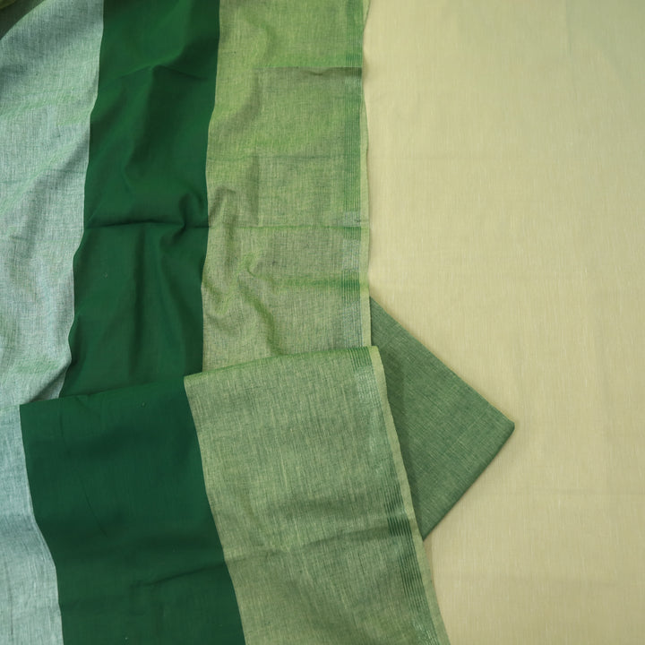 Falaq Beige With Mirchi Green Dupatta Weaved Hem South Cotton Suit Set