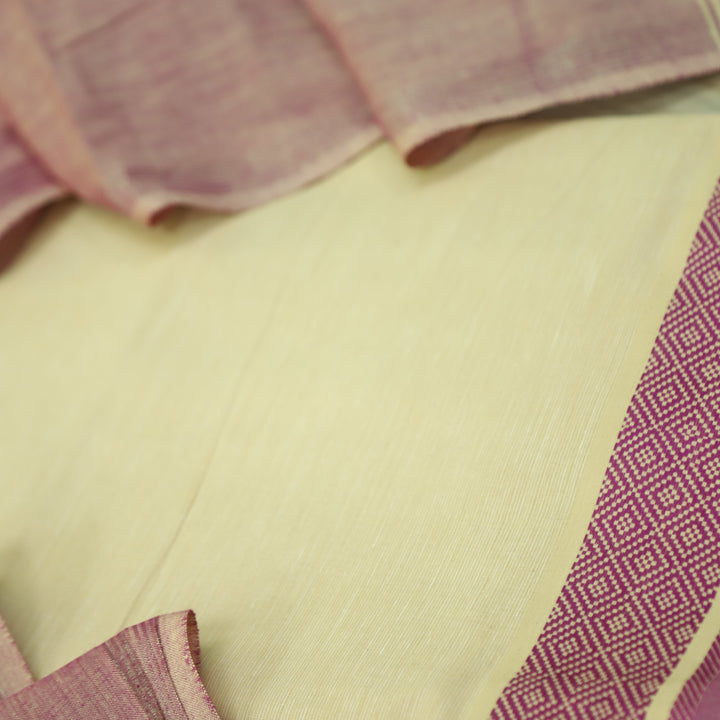 Falaq Beige With Magenta Dupatta Weaved Hem South Cotton Suit Set