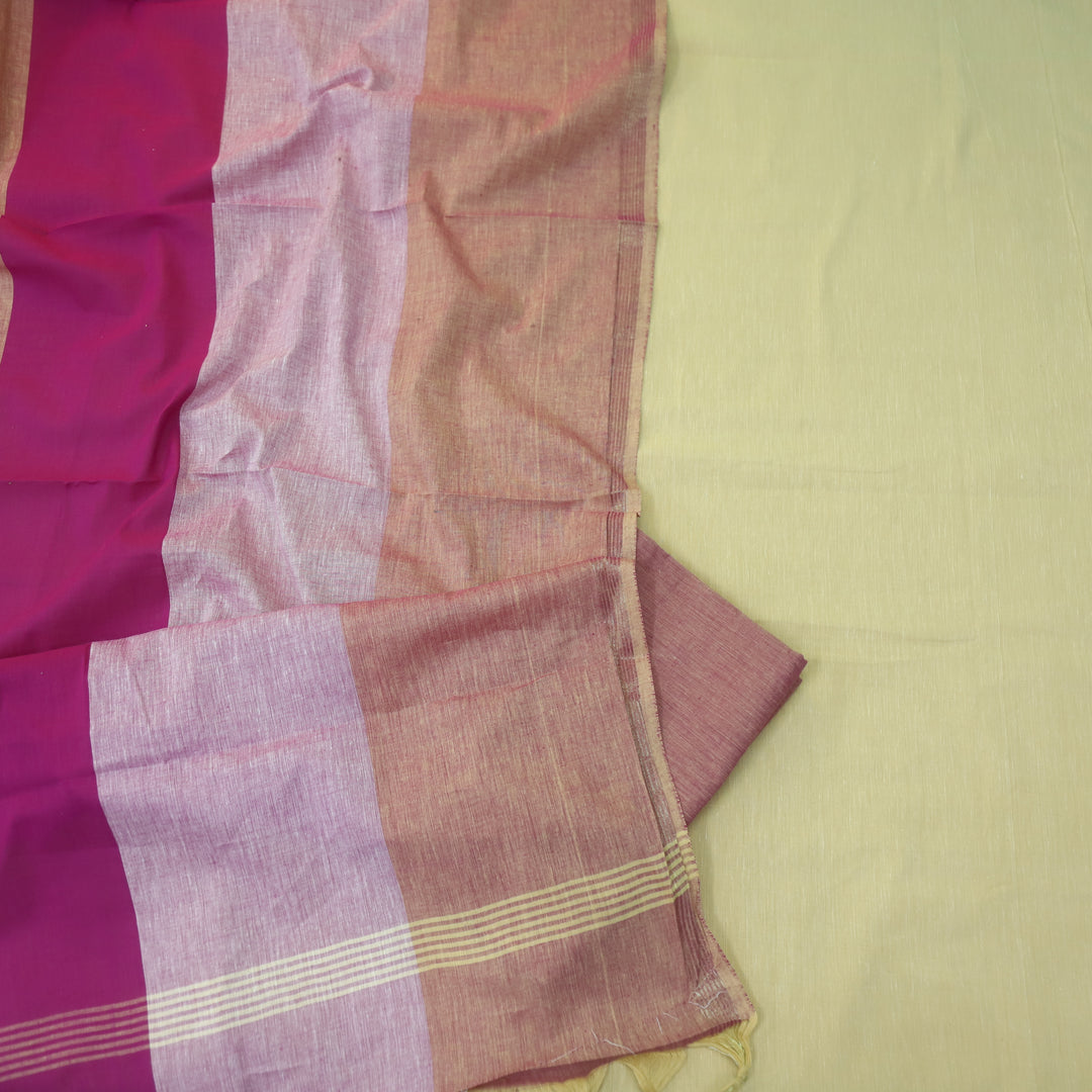 Falaq Beige With Magenta Dupatta Weaved Hem South Cotton Suit Set