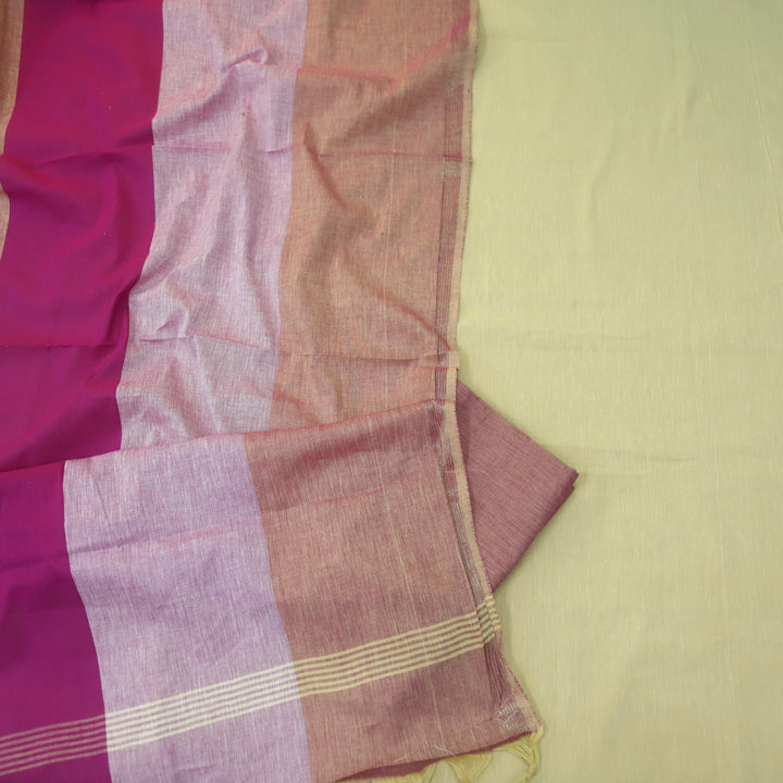 Falaq Beige With Magenta Dupatta Weaved Hem South Cotton Suit Set