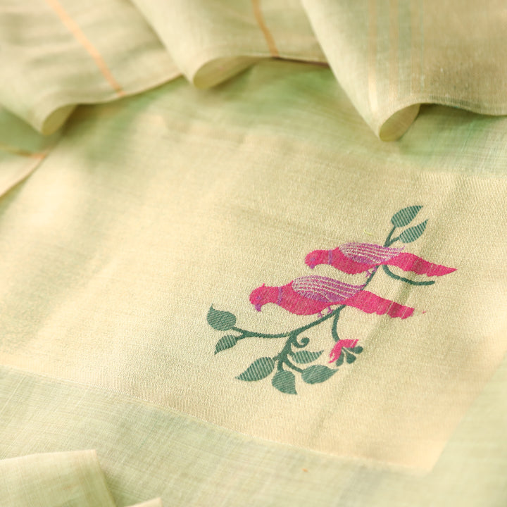 Kaashvi Mint Green Zari Weaved Neck with Authentic Jamdani Chanderi Suit Set