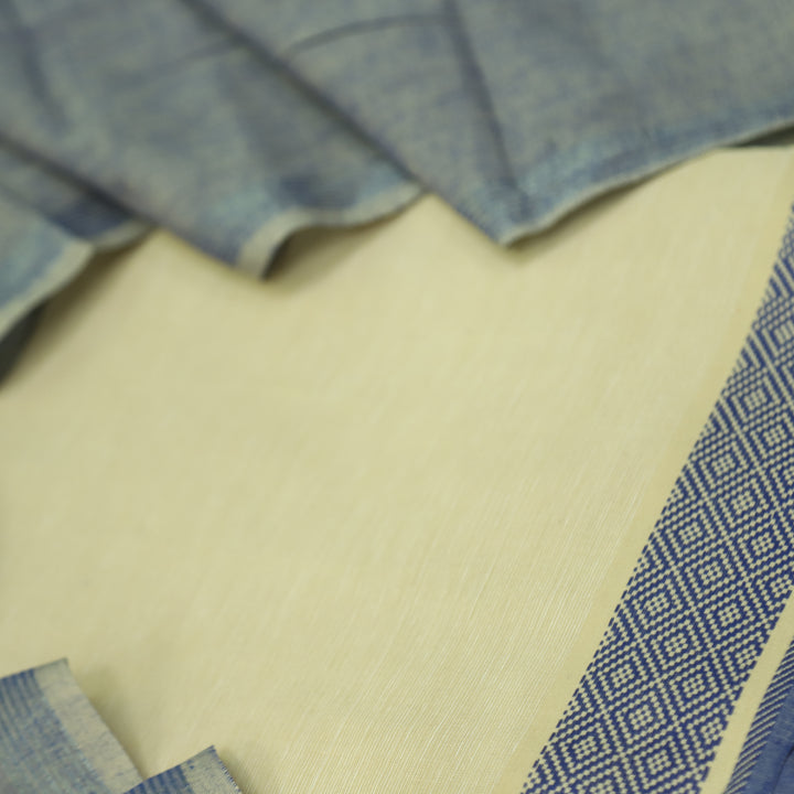 Falaq Beige With Dark Blue Dupatta Weaved Hem South Cotton Suit Set