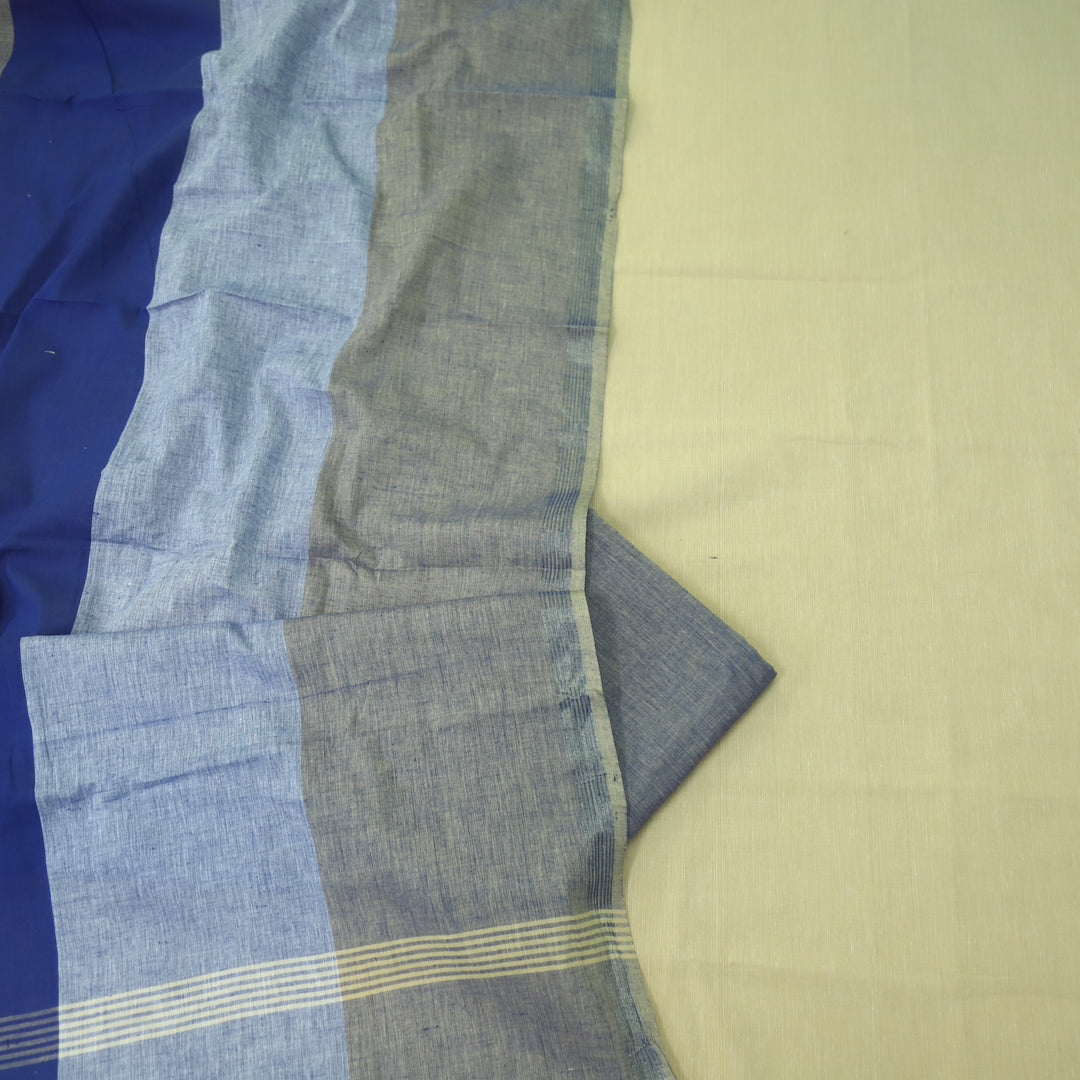 Falaq Beige With Dark Blue Dupatta Weaved Hem South Cotton Suit Set