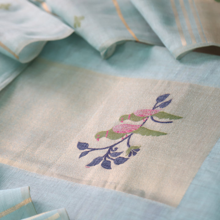 Kaashvi Powder Blue Zari Weaved Neck with Authentic Jamdani Chanderi Suit Set