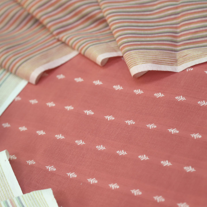 Falaq Rouge Pink With White Thread Weaved Handloom Cotton Suit Set