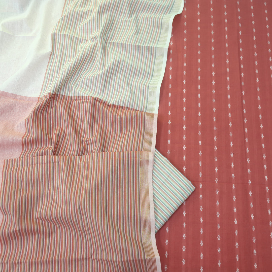 Falaq Rouge Pink With White Thread Weaved Handloom Cotton Suit Set
