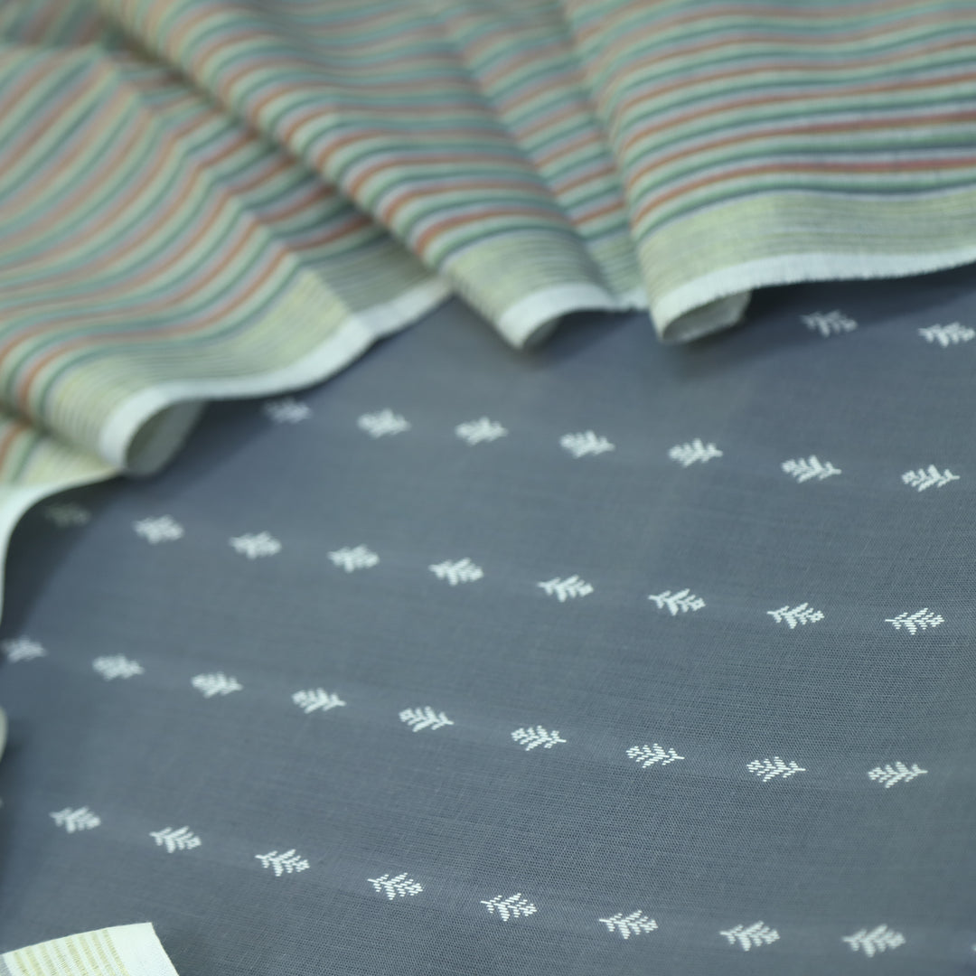 Falaq Fossil Grey With White Thread Weaved Handloom Cotton Suit Set