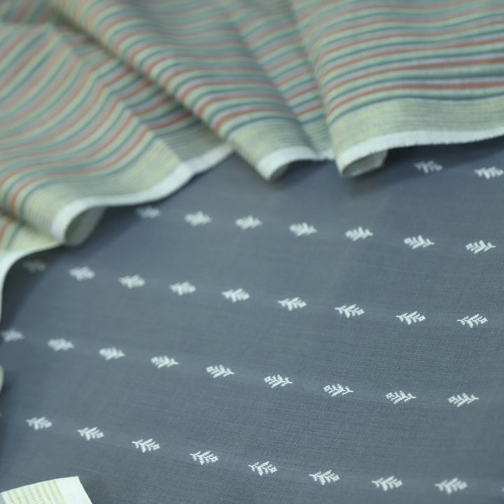 Falaq Fossil Grey With White Thread Weaved Handloom Cotton Suit Set