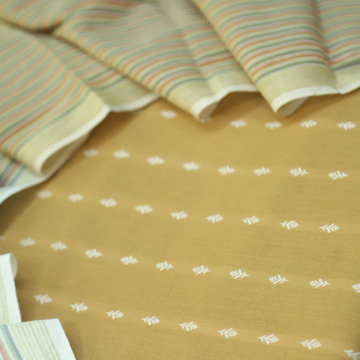 Falaq Peanut Yellow With White Thread Weaved Handloom Cotton Suit Set