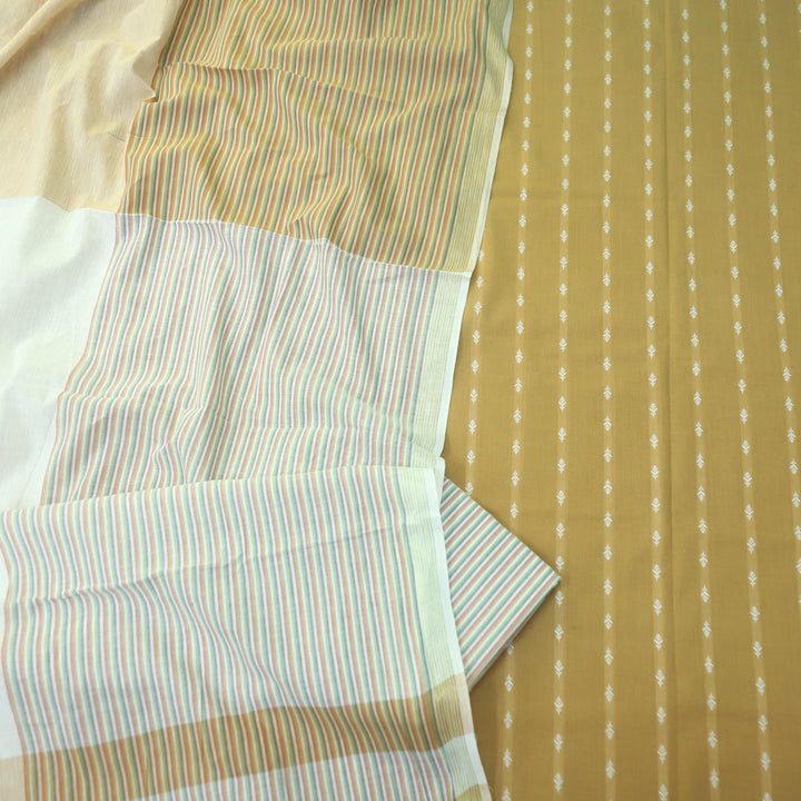 Falaq Peanut Yellow With White Thread Weaved Handloom Cotton Suit Set