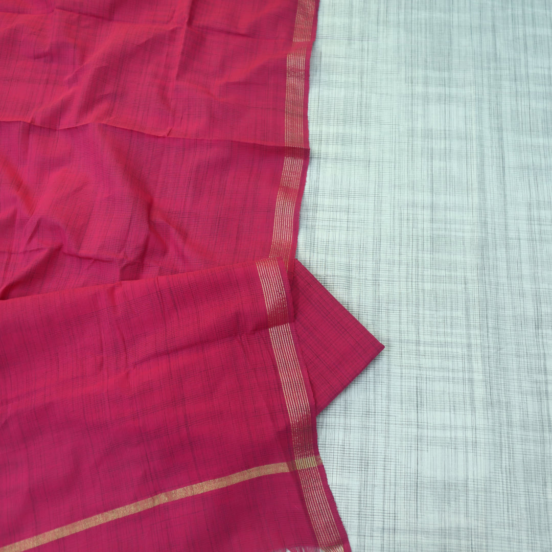 Falaq White Check with Pink Thread Weaved on Hem South Cotton Suit Set