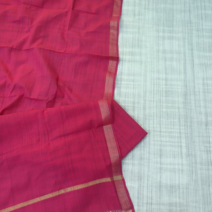 Falaq White Check with Pink Thread Weaved on Hem South Cotton Suit Set