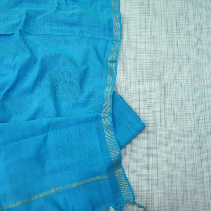 Falaq White Check with Deep Blue Thread Weaved on Hem South Cotton Suit Set