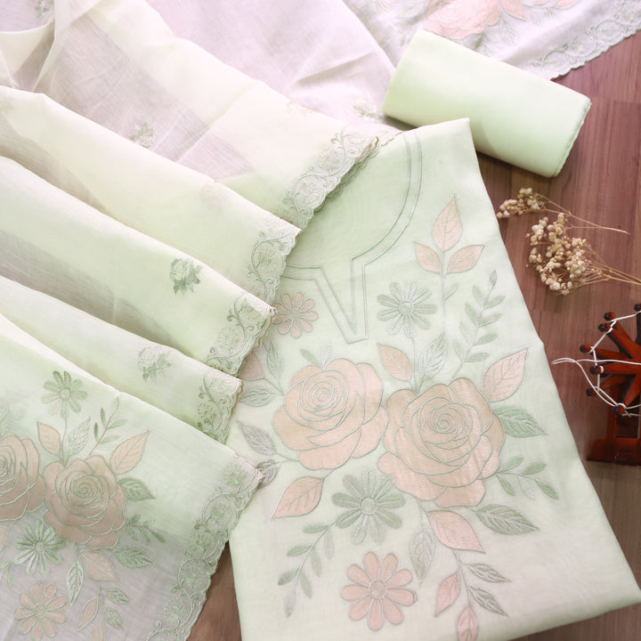 Maria Mint Green Embroidery and Zari Mul Chanderi Set