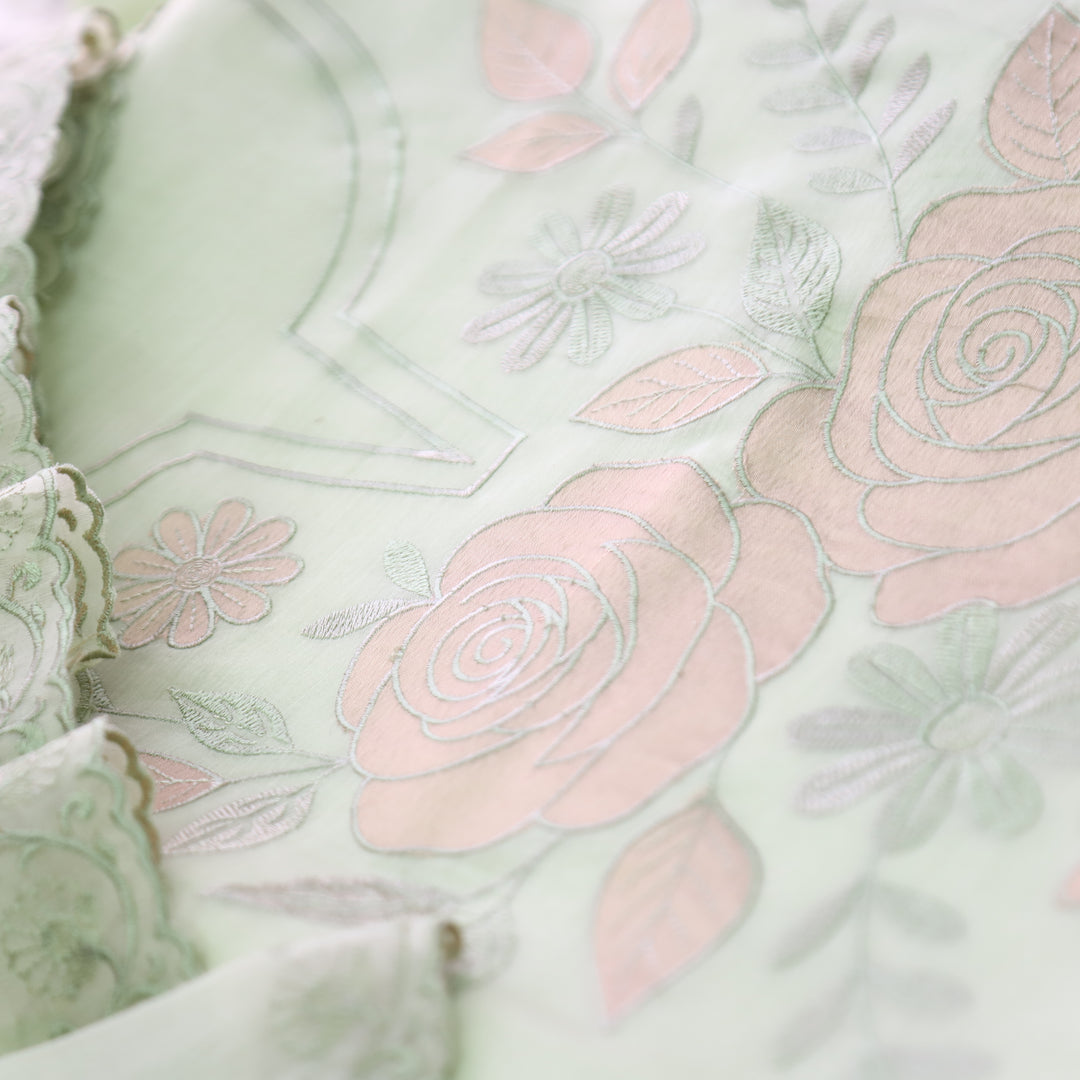 Maria Mint Green Embroidery and Zari Mul Chanderi Set