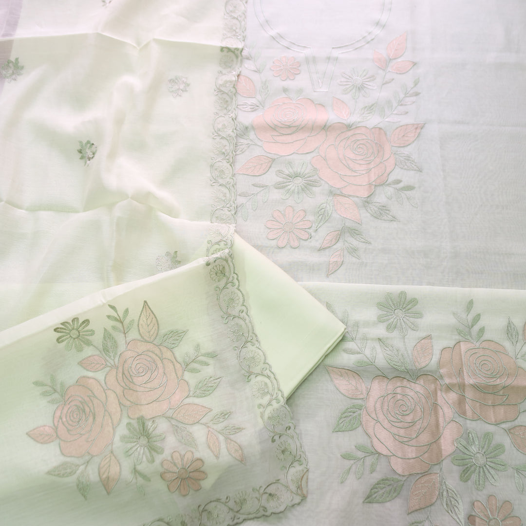 Maria Mint Green Embroidery and Zari Mul Chanderi Set