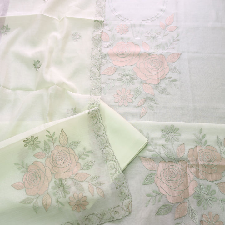 Maria Mint Green Embroidery and Zari Mul Chanderi Set