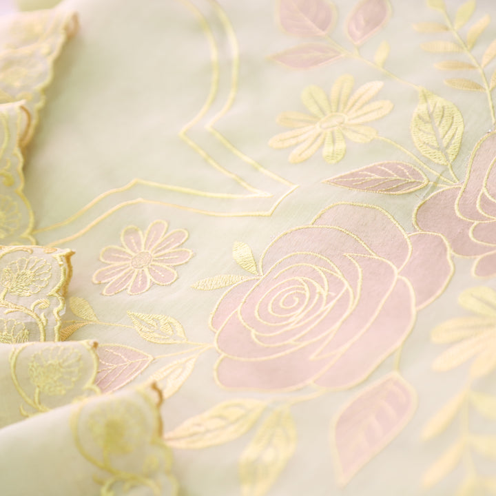 Maria Butter Yellow Embroidery and Zari Mul Chanderi Set