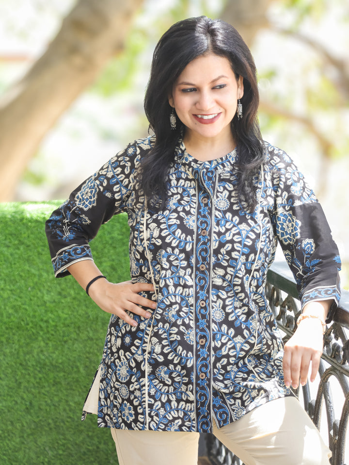 Arya Navy Blue Kalamkari Cotton Shirt