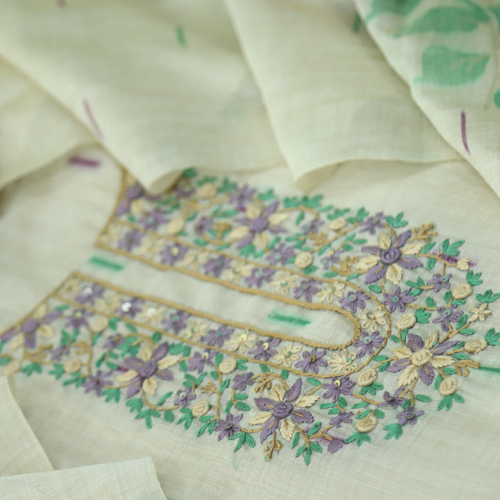 Jamdani Orchid Purple Thread Neck Work Jamdani Suit Set