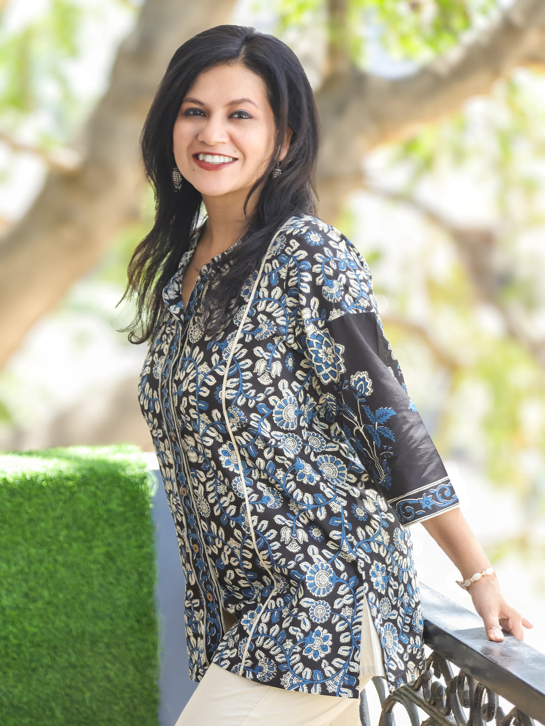 Arya Navy Blue Kalamkari Cotton Shirt