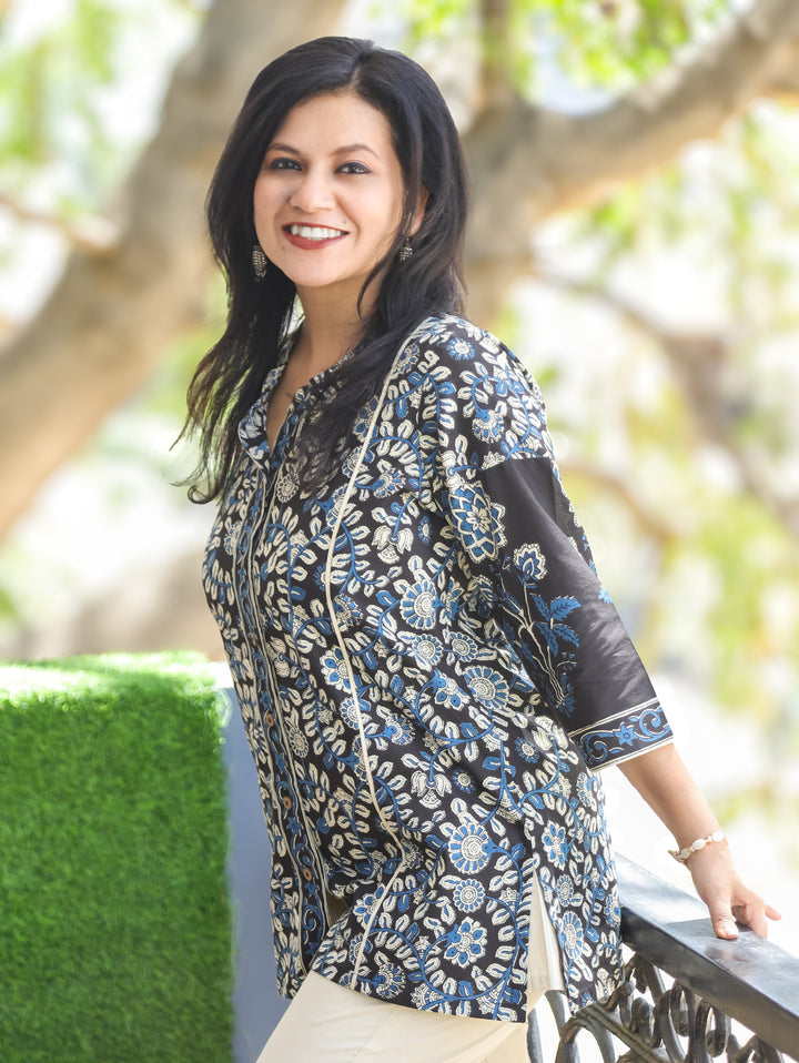 Arya Navy Blue Kalamkari Cotton Shirt