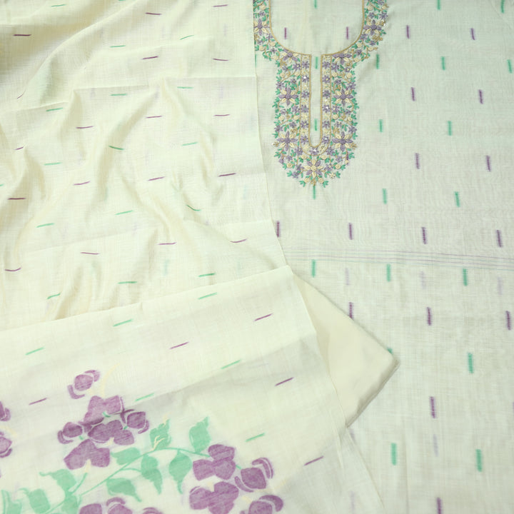 Jamdani Orchid Purple Thread Neck Work Jamdani Suit Set