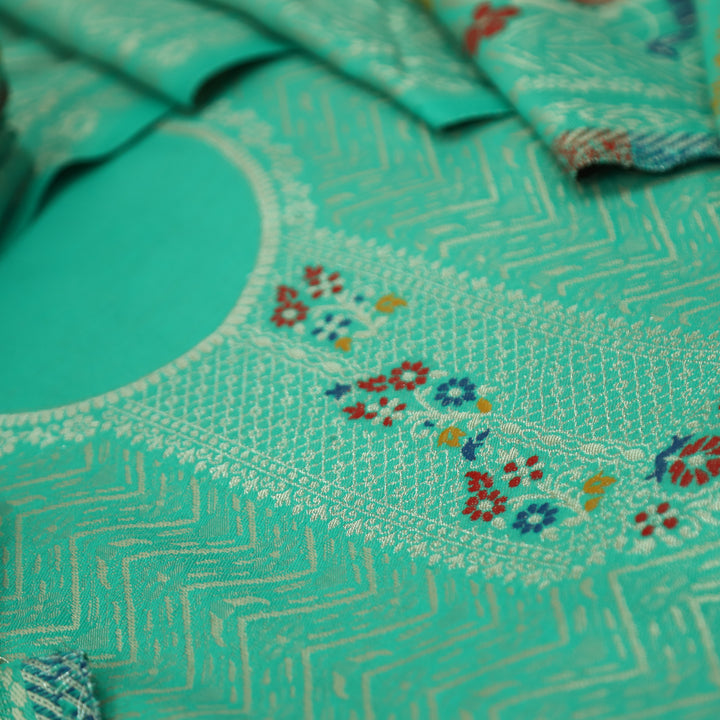 महारानी Sea Form Aqua All Over Zari Weaved in Semi Pashmina Winter Suit Set