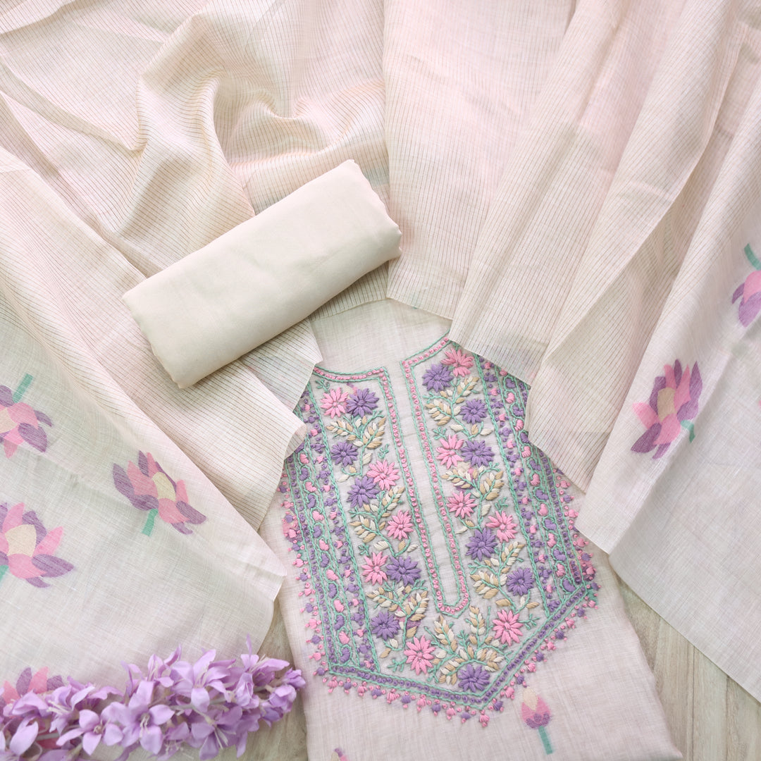 Jamdani Jam Purple Thread Neck Work Jamdani Suit Set