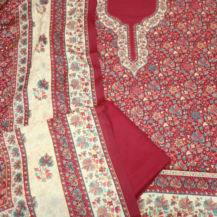 जयंती Bride Red Digital All Over Kashmiri Printed Semi Pashmina Winter Suit Set