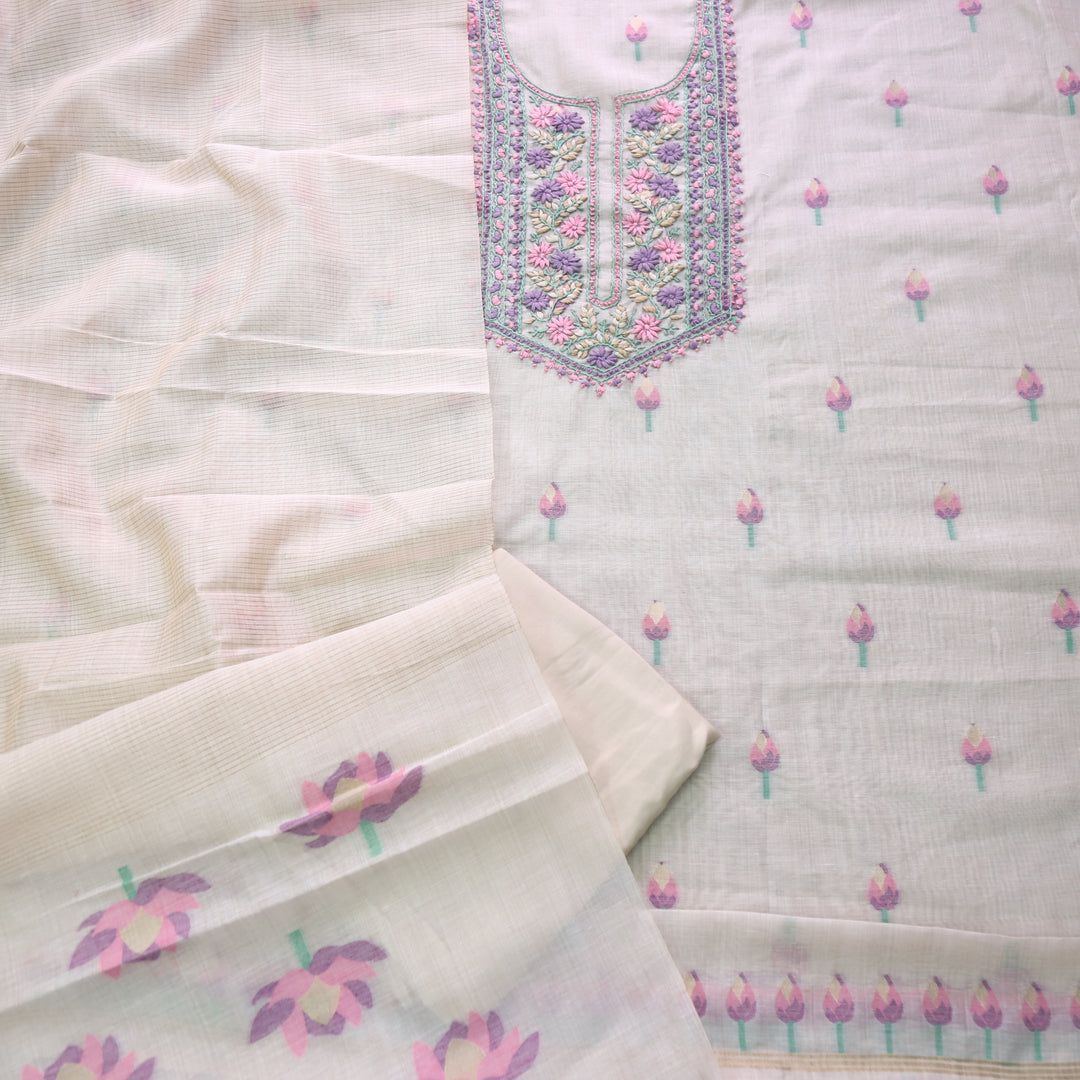 Jamdani Jam Purple Thread Neck Work Jamdani Suit Set