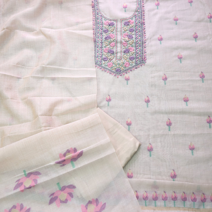 Jamdani Jam Purple Thread Neck Work Jamdani Suit Set