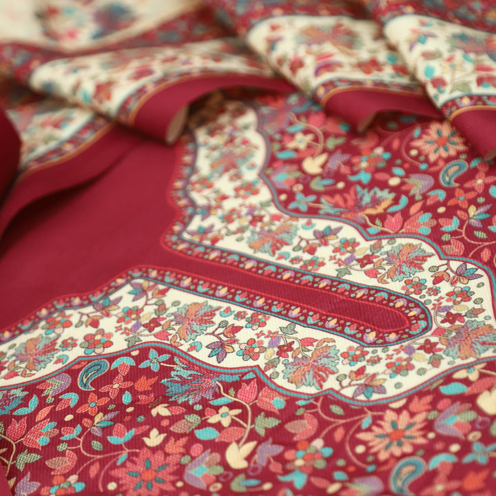 जयंती Bride Red Digital All Over Kashmiri Printed Semi Pashmina Winter Suit Set