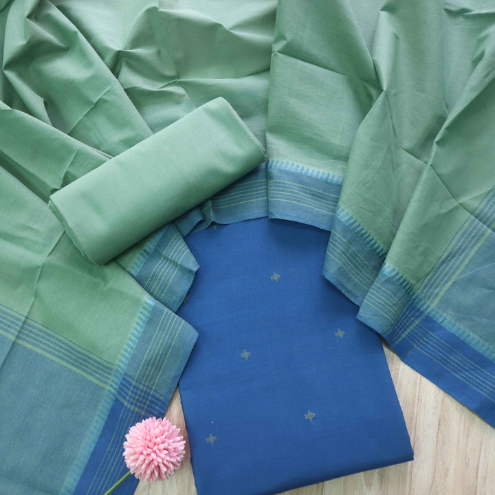 Madhubala Cerulean Blue Thread Weaved Handloom Cotton Suit Set