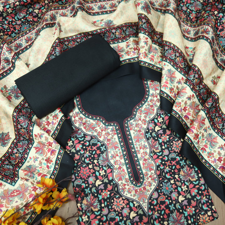 जयंती Ebony Black Digital All Over Kashmiri Printed Semi Pashmina Winter Suit Set