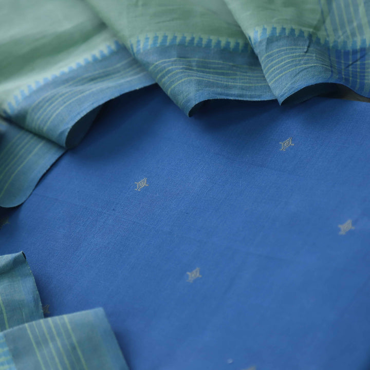 Madhubala Cerulean Blue Thread Weaved Handloom Cotton Suit Set