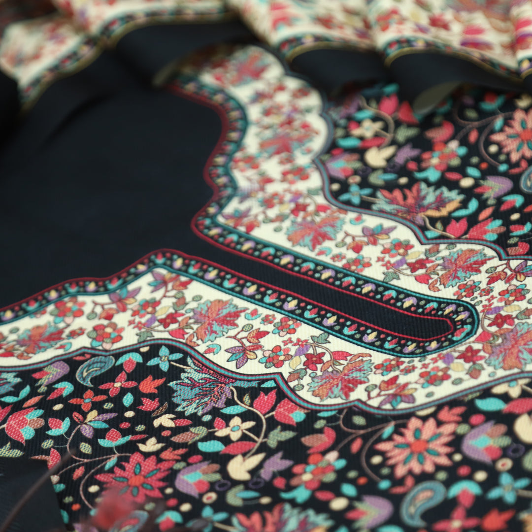 जयंती Ebony Black Digital All Over Kashmiri Printed Semi Pashmina Winter Suit Set