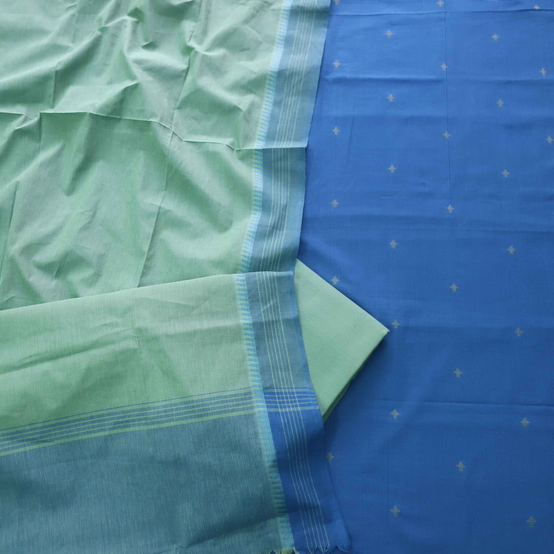 Madhubala Cerulean Blue Thread Weaved Handloom Cotton Suit Set