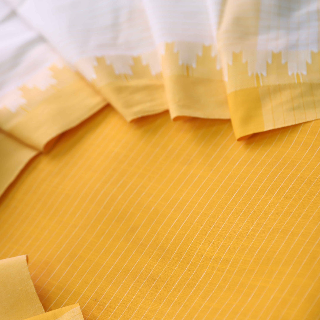 Madhubala Bright Yellow Stripe Weaved  Handloom Cotton Suit Set