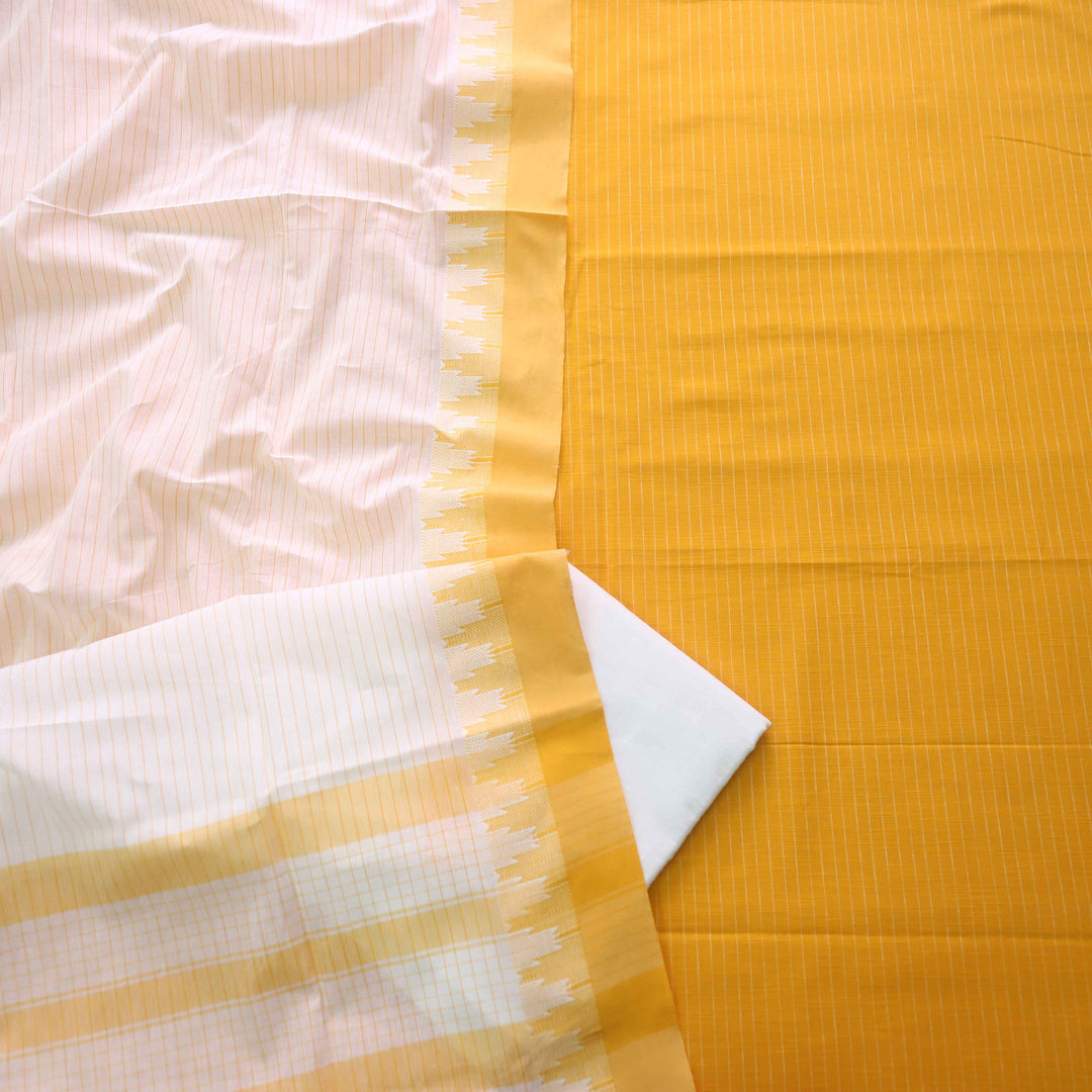 Madhubala Bright Yellow Stripe Weaved  Handloom Cotton Suit Set