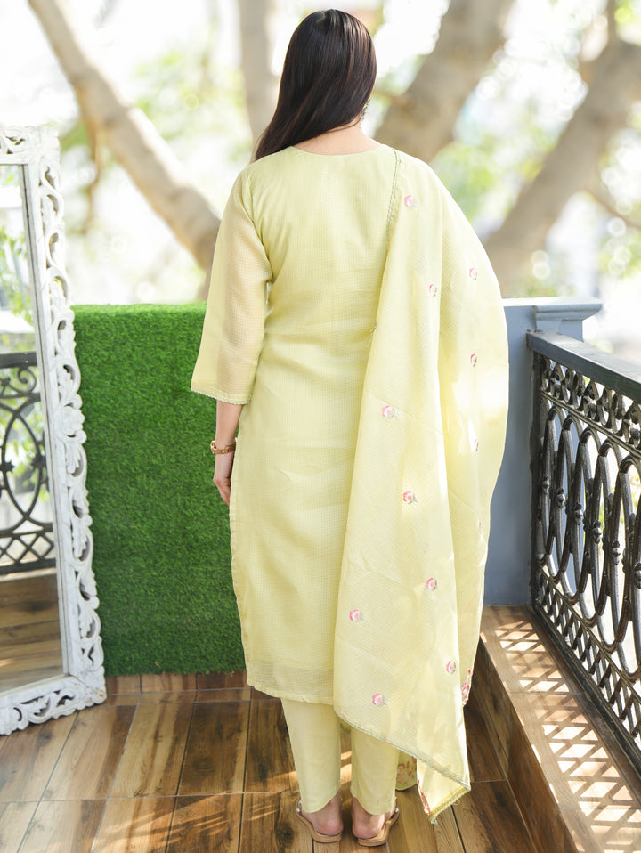 Aadhira Mint Green Embroidered Yoke with Moti Work Kota Doriya 3 Piece Set