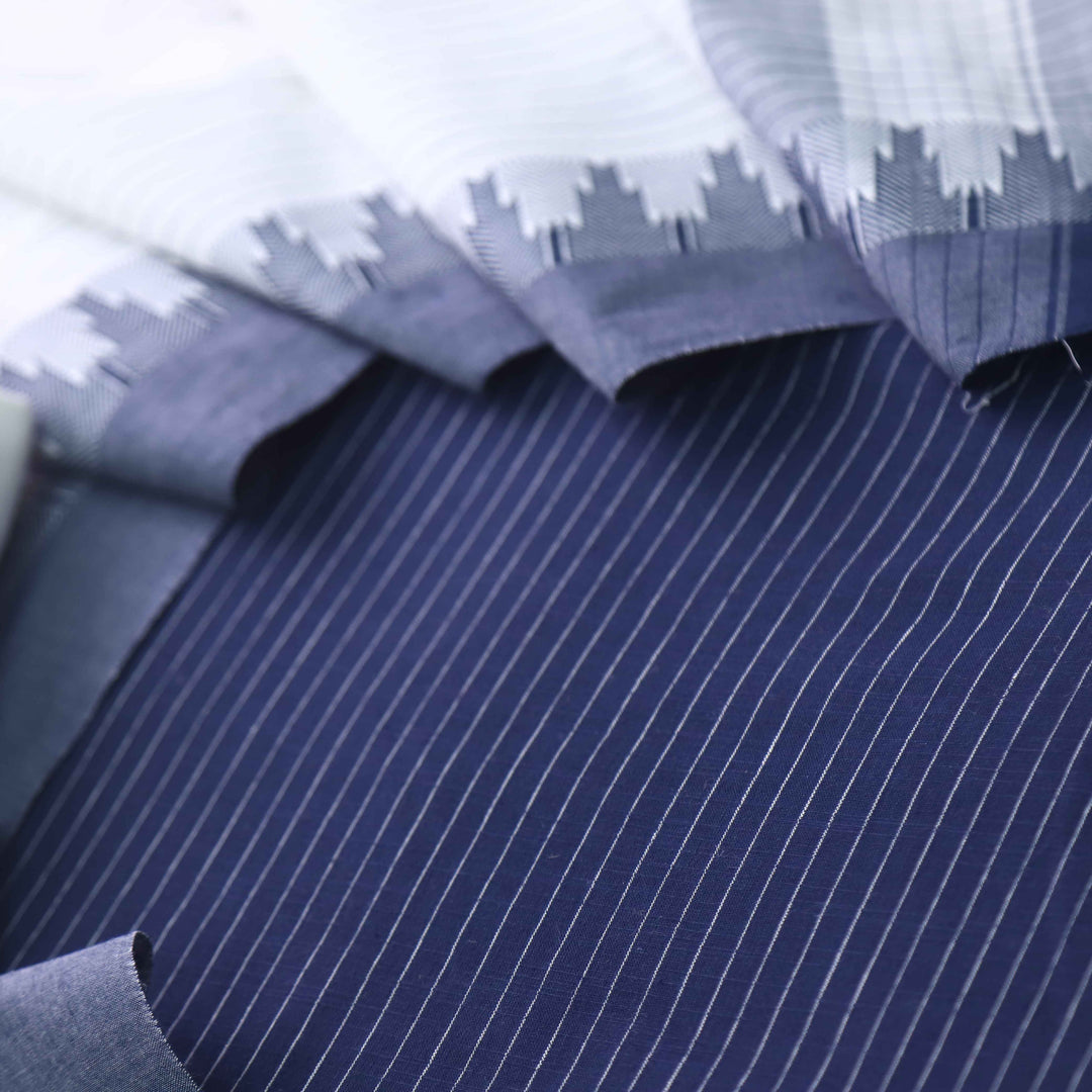 Madhubala Navy Blue Stripe Weaved Handloom Cotton Suit Set