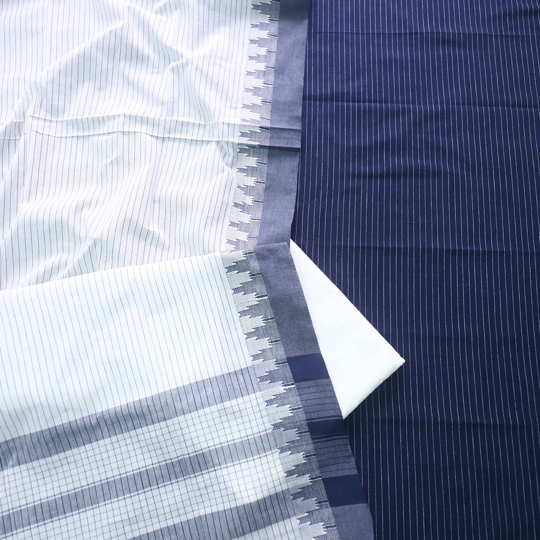 Madhubala Navy Blue Stripe Weaved Handloom Cotton Suit Set
